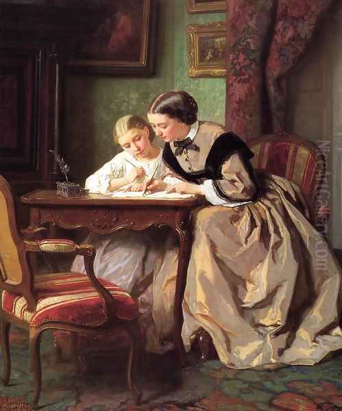 The Lesson Oil Painting by Jules Trayer