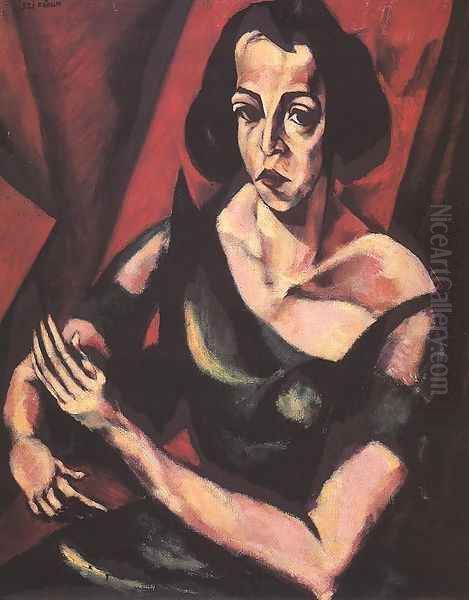 Portrait of a Woman Woman in Green Dress 1921 Oil Painting by Lajos Tihanyi