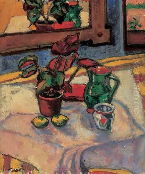 Still-life with Flowes in a Pot 1909 Oil Painting by Lajos Tihanyi