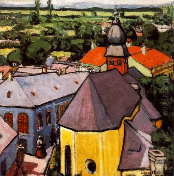 View of a Street at Nagybanya 1908 Oil Painting by Lajos Tihanyi