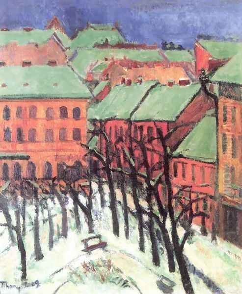 Klauzal Square 1909 Oil Painting by Lajos Tihanyi