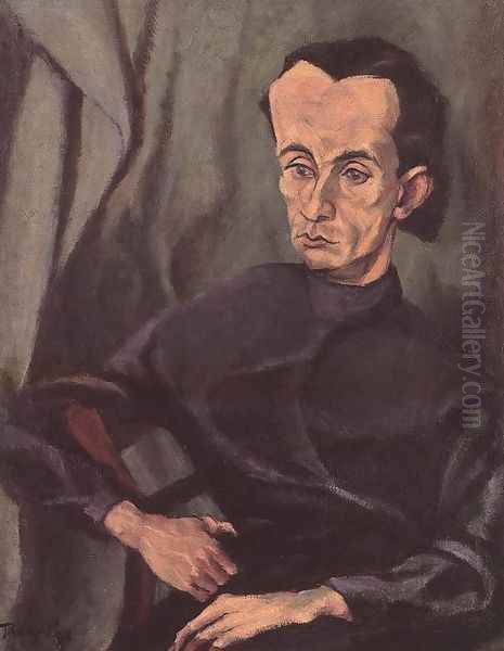 Portrait of Lajos Kassak 1918 Oil Painting by Lajos Tihanyi