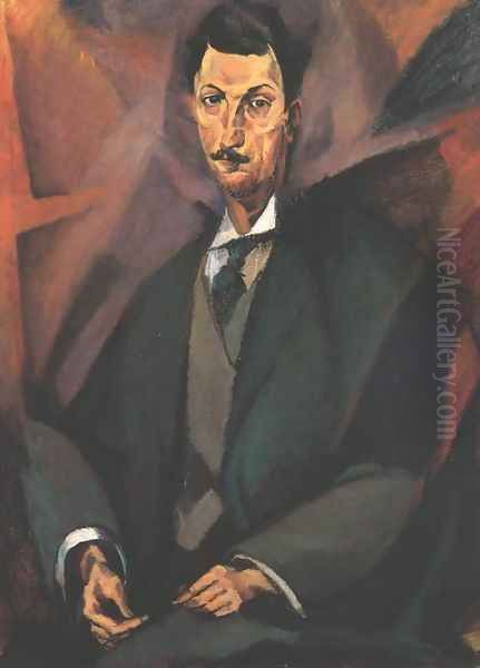 Portrait of Virgil Ciaclan 1914 Oil Painting by Lajos Tihanyi