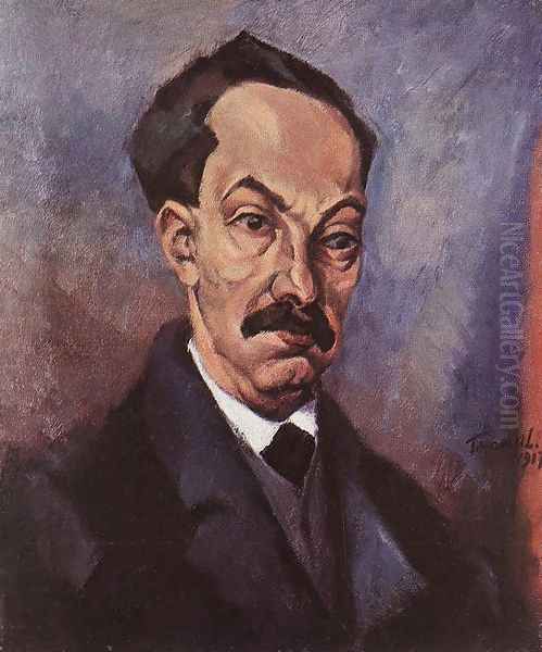 Portrait of Bela Revesz 1917 Oil Painting by Lajos Tihanyi