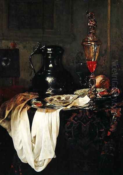 Still Life with Tin Tankard and Goblet with Lid Oil Painting by Jan Jansz. Treck