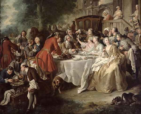 The Hunt Lunch, detail of the diners, 1737 Oil Painting by Jean Francois de Troy