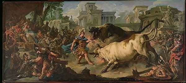 Jason Taming the Bulls of Aeetes, 1742 Oil Painting by Jean Francois de Troy