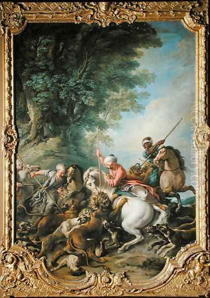 Turks Hunting Lions Oil Painting by Jean Francois de Troy