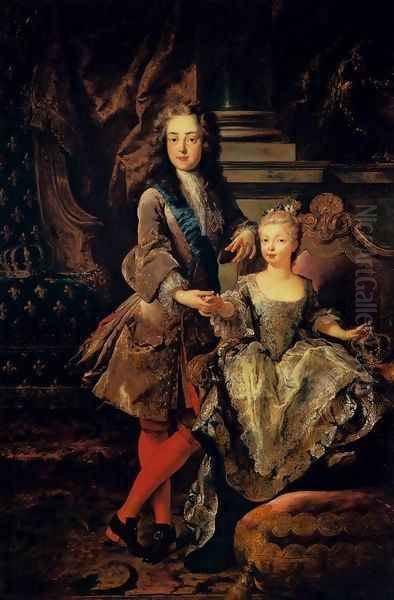 Portrait of Louis XV of France and Maria Anna Victoria of Spain Oil Painting by Jean Francois de Troy