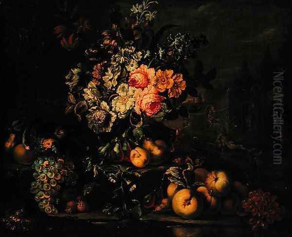 Flowers and Fruit Oil Painting by Franz Werner von Tamm