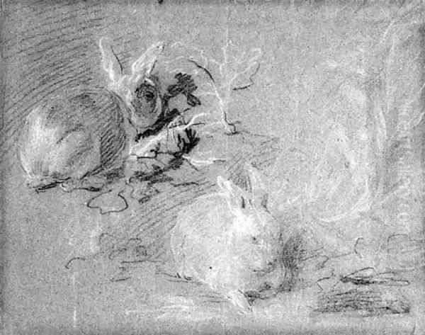 Two Rabbits Oil Painting by Franz Werner von Tamm