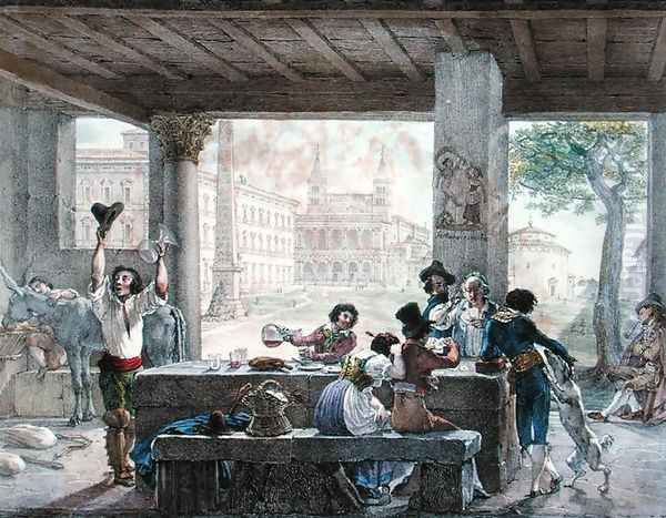 Inn in Rome, engraved by Francois Alexandre Villain 1798-1884 c.1820-30 Oil Painting by Antoine Jean-Baptiste Thomas