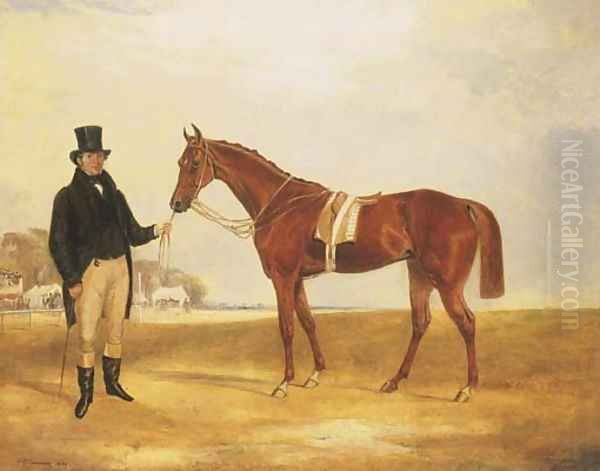 Zillot, a Chestnut Racehorse, held by his owner, Mr. F.R. Price on a racecourse Oil Painting by Francis Calcraft Turner