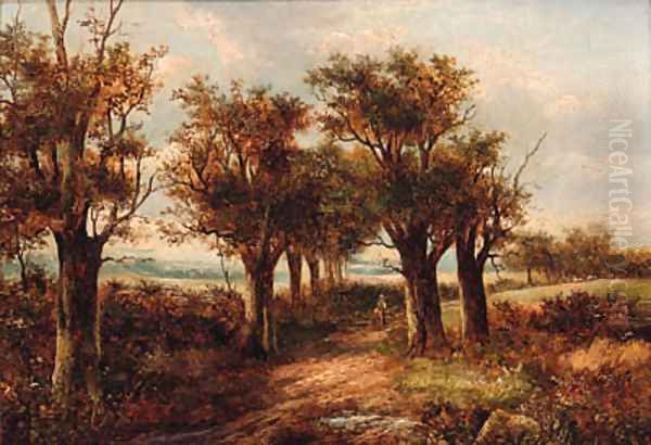 A Figure on a wooded Track Oil Painting by Joseph Thors