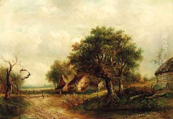 Cottages near Tenbury, Wells Oil Painting by Joseph Thors