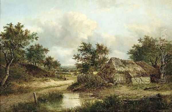 Figures in an extensive wooded landscape Oil Painting by Joseph Thors