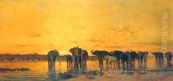 African Elephants Oil Painting by Charles de Tournemine