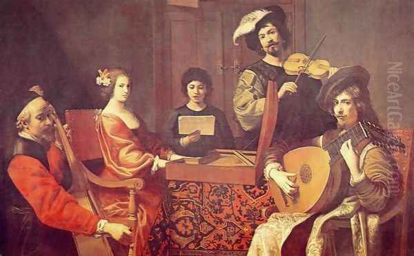 Concert 1690s Oil Painting by Robert Tournieres