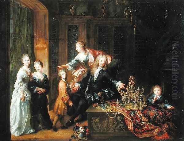 Portrait of Nicolas de Launay 1646-1727 and his Family Oil Painting by Robert Tournieres