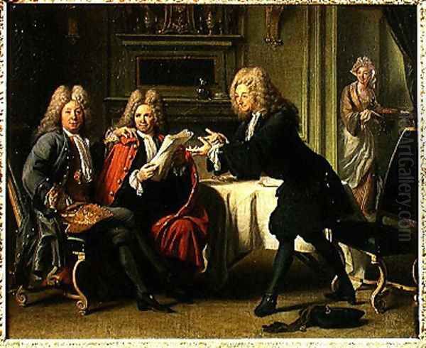 Bodin, the Kings Doctor, in the Company of Dufresny and Crebillon at the House in Auteuil Oil Painting by Robert Tournieres