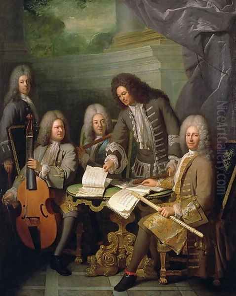 La Barre and Other Musicians, c.1710 Oil Painting by Robert Tournieres