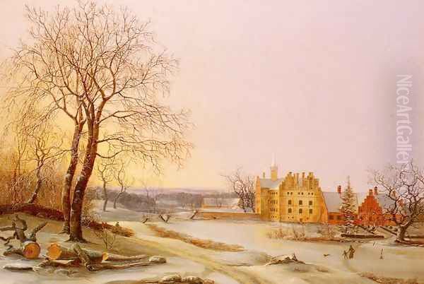 A Winter Landscape Oil Painting by Frederik Michael Fabritius de Tengnagel