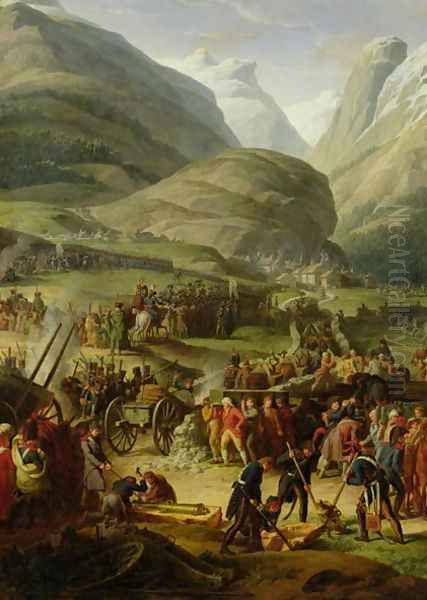 The French Army Travelling over the St. Bernard Pass at Bourg St. Pierre, 20th May 1800, 1806 Oil Painting by Charles Thevenin