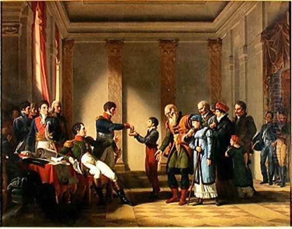 Napoleon Bonaparte 1769-1821 Giving a Pension of A Hundred Napoleons to the Pole, Nerecki, aged 117 years, January 1807, 1812 Oil Painting by Jean-Charles Tardieu