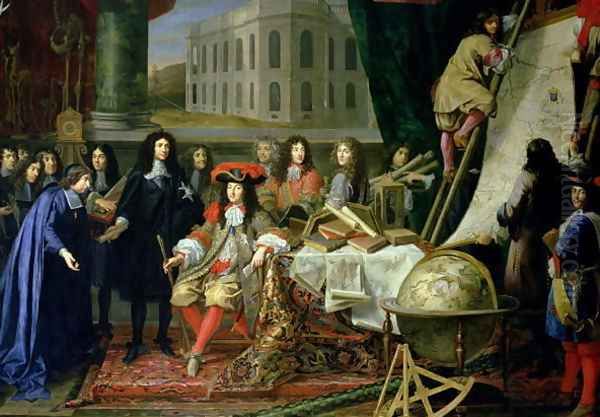 Jean-Baptiste Colbert 1619-83 Presenting the Members of the Royal Academy of Science to Louis XIV 1638-1715 c.1667 Oil Painting by Henri Testelin