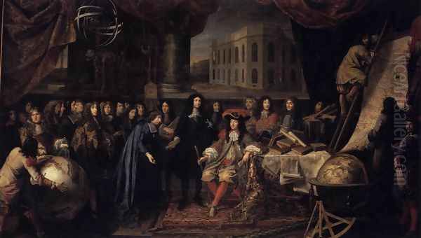 Colbert Presenting the Members of the Royal Academy of Sciences to Louis XIV in 1667 Oil Painting by Henri Testelin