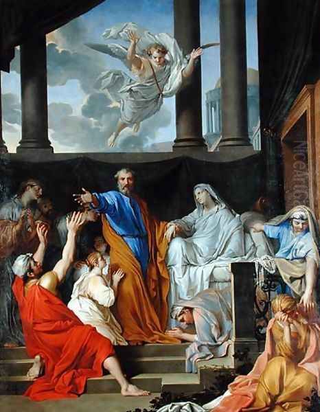 St. Peter Resurrecting the Widow Tabitha, 1652 Oil Painting by Henri Testelin