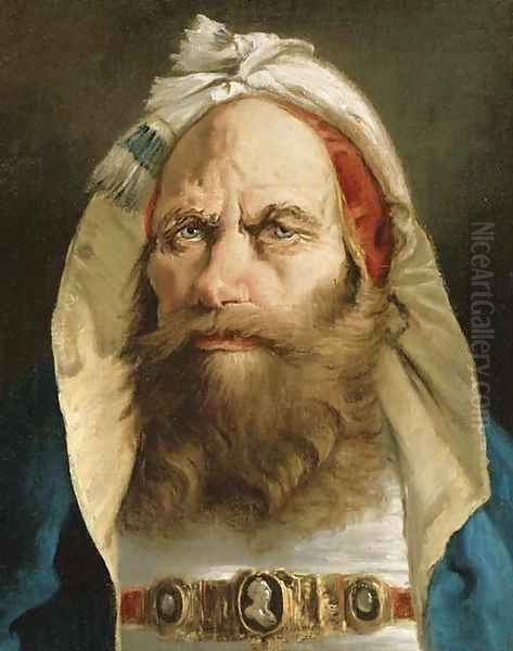 Head of a bearded man in Oriental dress Oil Painting by Lorenzo Tiepolo