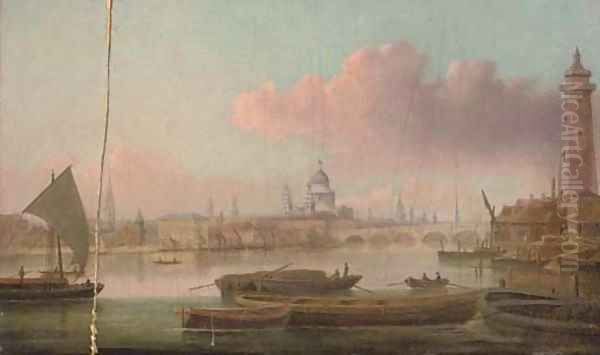 View on the Thames with Blackfriars Bridge and St. Paul's Cathedral beyond Oil Painting by Daniel Turner