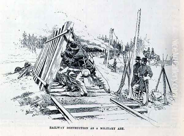 Railway destruction as a military art, illustration from Battles and Leaders of the Civil War, edited by Robert Underwood Johnson and Clarence Clough Buel Oil Painting by Taber, J.W.