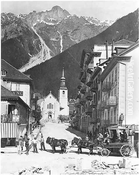 Church and Square at Chamonix, c.1900 Oil Painting by Georges Tairraz