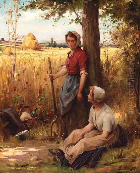 A rest from the harvest Oil Painting by Adrien Henri Tanoux