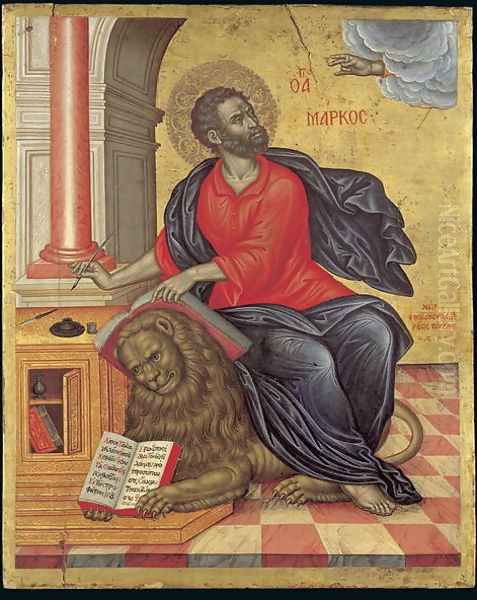 Icon of St Mark the Evangelist, 1657 Oil Painting by Emmanuel Tzanes