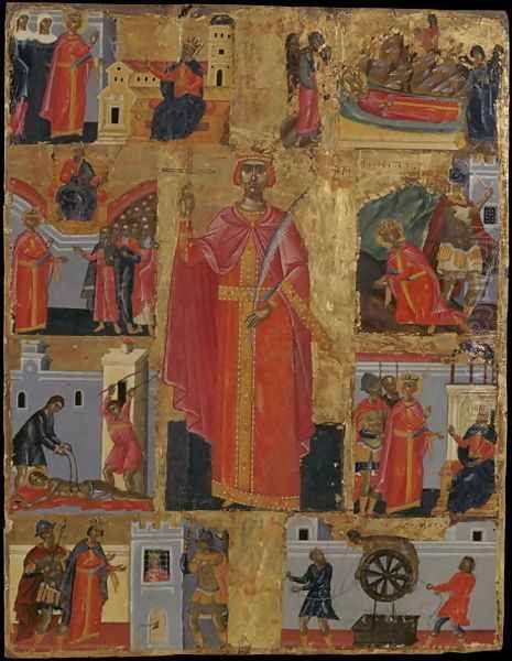 Icon of St Catherine with Scenes of Her Life Oil Painting by Emmanuel Tzanes