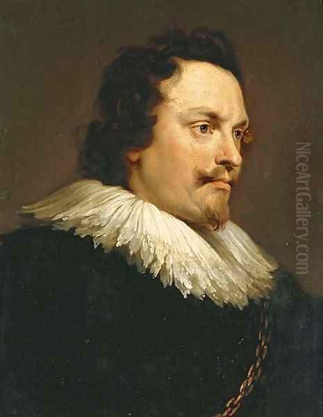 Portrait of a Gentleman, bust-length, in black robes and white collar Oil Painting by Pieter Thijs