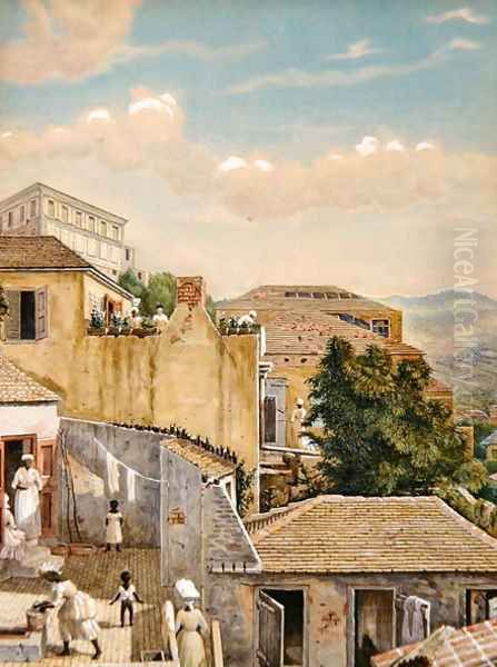 A family on a rooftop in St Thomas, Virgin Islands, 1873 Oil Painting by William August Thulstrup