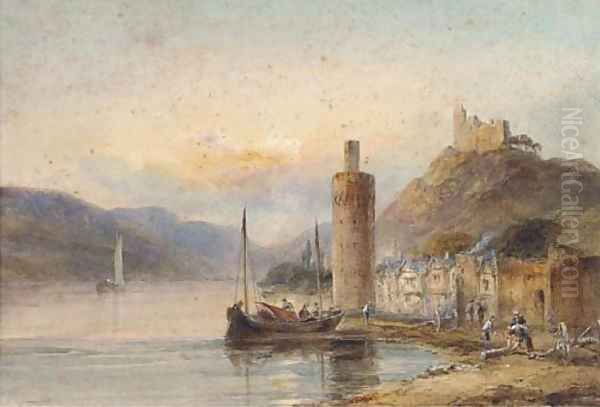 Mending carts at the edge of the Rhine Oil Painting by Edward Tucker