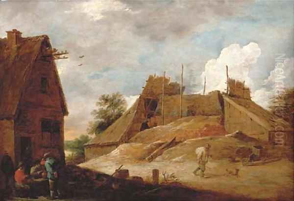 Peasants outside an inn with a lime kiln beyond Oil Painting by David III Teniers