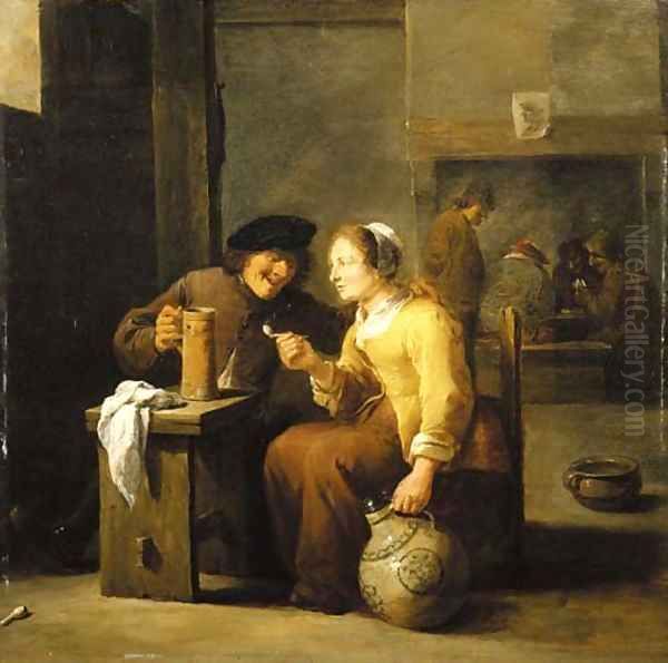 Peasants smoking and drinking in a tavern Oil Painting by David III Teniers