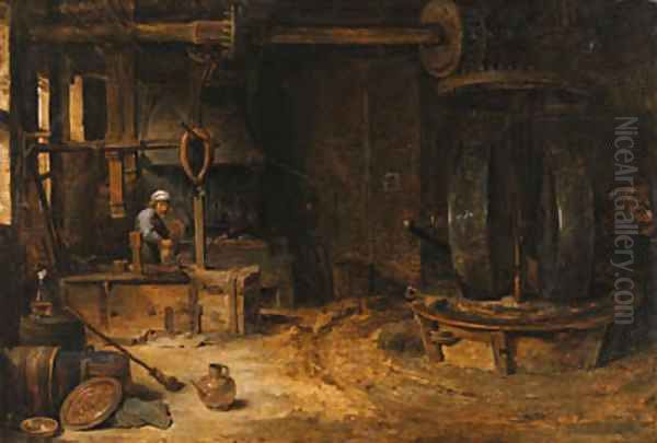 The interior of a mill Oil Painting by David III Teniers