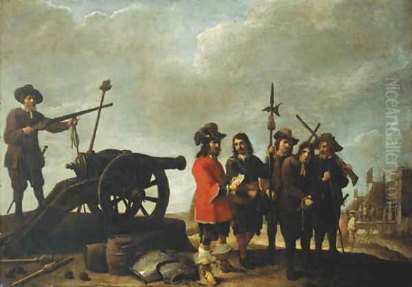 A prisoner brought before an officer, a fortress beyond Oil Painting by David III Teniers