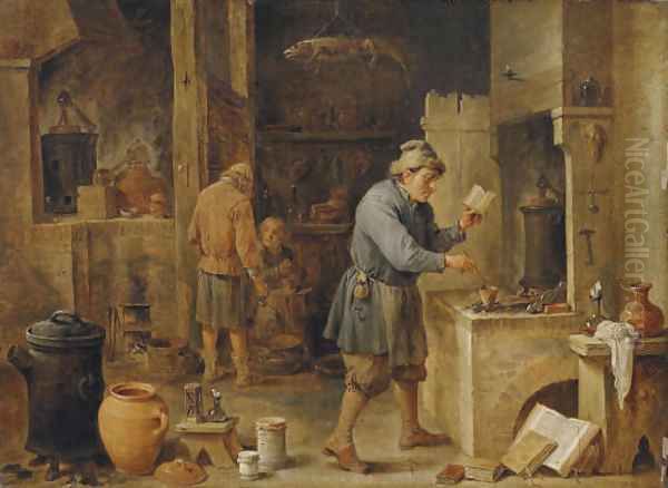 An alchemist in his workshop Oil Painting by David III Teniers