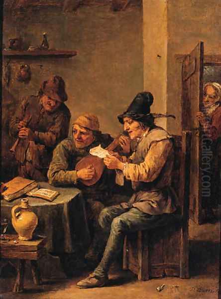 Boors making music in a tavern Oil Painting by David III Teniers