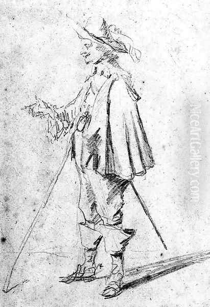 A standing cavalier in profile to the right Oil Painting by David III Teniers