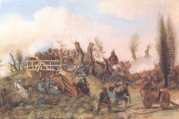 Battle at Tapiobicske II 1849-50 Oil Painting by Mor Than