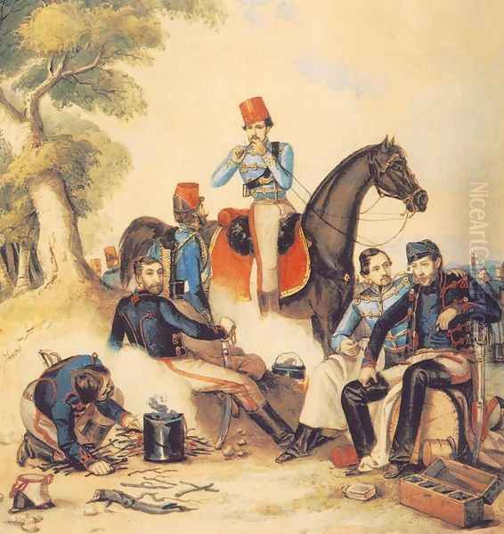 Officers at Camp-fire 1849-50 Oil Painting by Mor Than